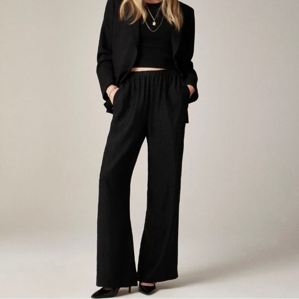 *NWT J.Crew Status Pants Size M/L Black Textured Satin Wide Leg High Waisted